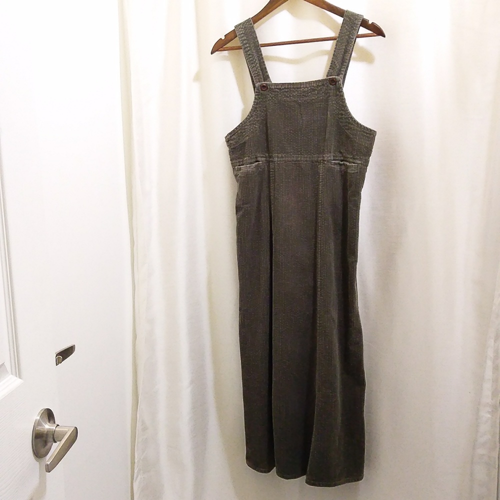 Vintage Corduroy Bib-Style A-Line Midi Dress - Sz 8